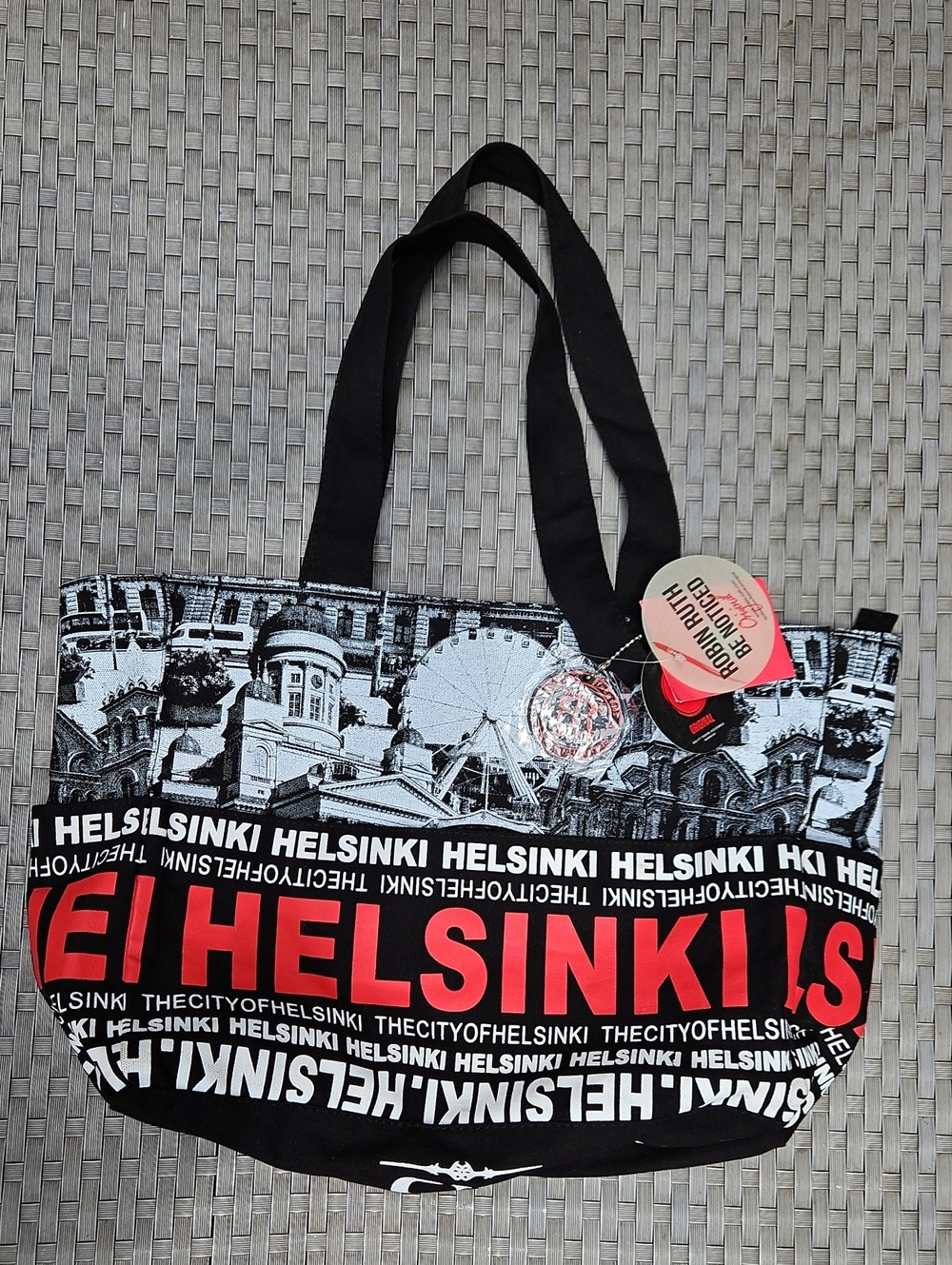 New With Tags Robin Ruth Helsinki Finland Black White Red Graphic Tote Bag